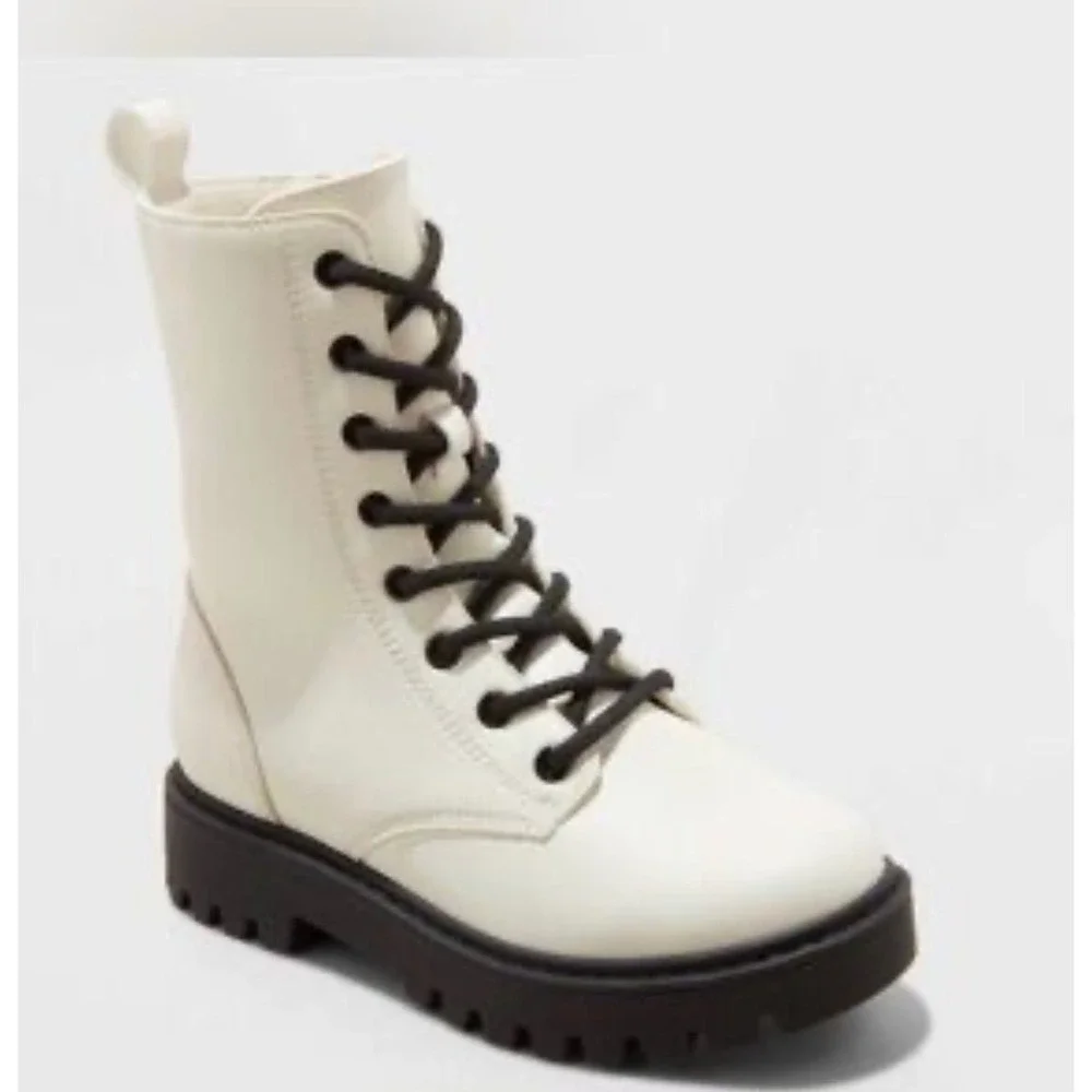 Art Class Kids‎ Faux Leather Combat Boots Black Lug Sole Side Zip Size 1